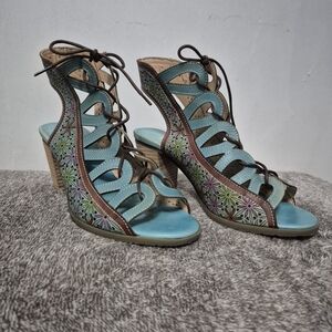 Stylish Blue and Brown Heeled Sandals